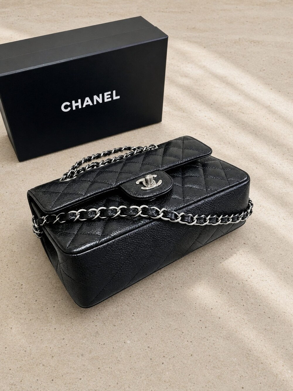 Chanel Classic Black Caviar Leather Flap Shoulder Bag - Picture 4 of 6